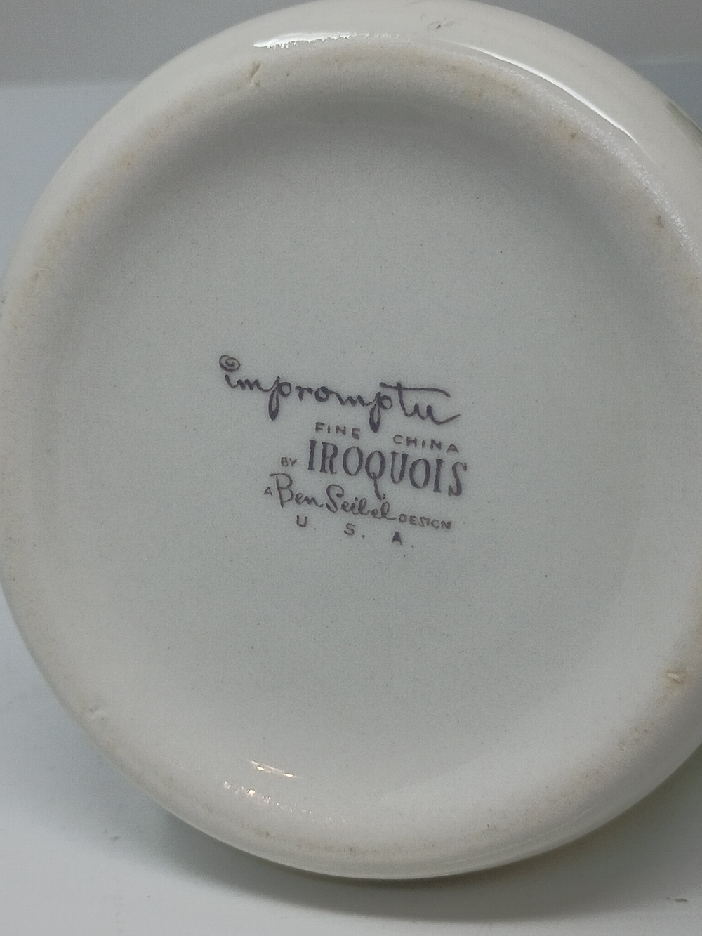 Iroquois Ceramic Pitcher Vase with Blue Accent Motif - Picture 6 of 8
